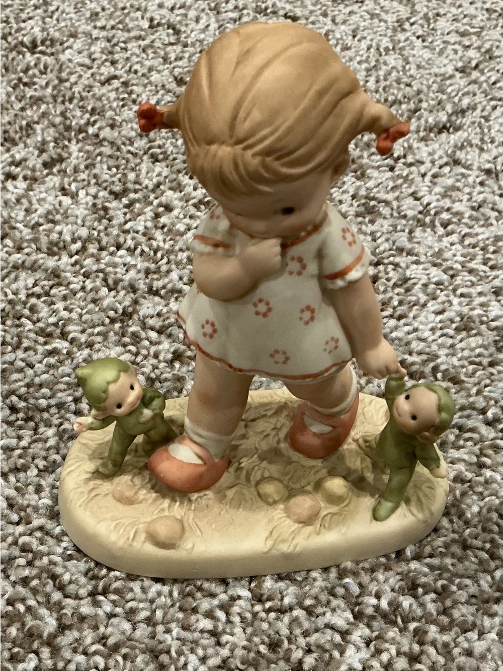 Memories of yesterday/Porcelain Girl Figurine with Two Green Elves